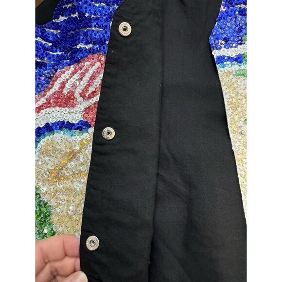 80s 90s Flamingo Sequin Sea Shell Vest Tropical Sparkle Palm Tree Large Beach - Picture 8 of 12